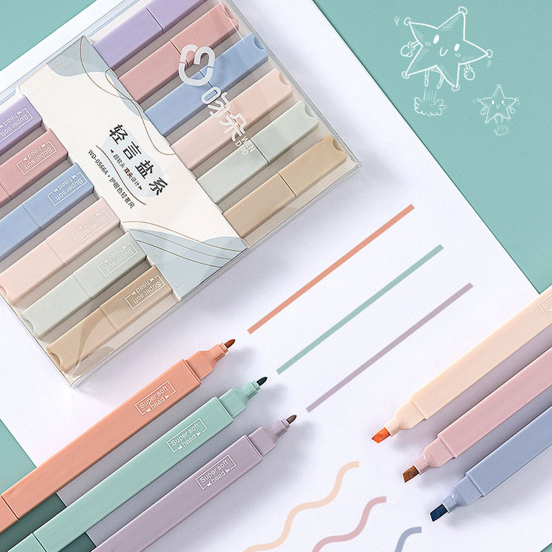 6 шт. набор двусторонних ручек – обзор и цена Pastel Highlighter Set Double Ended