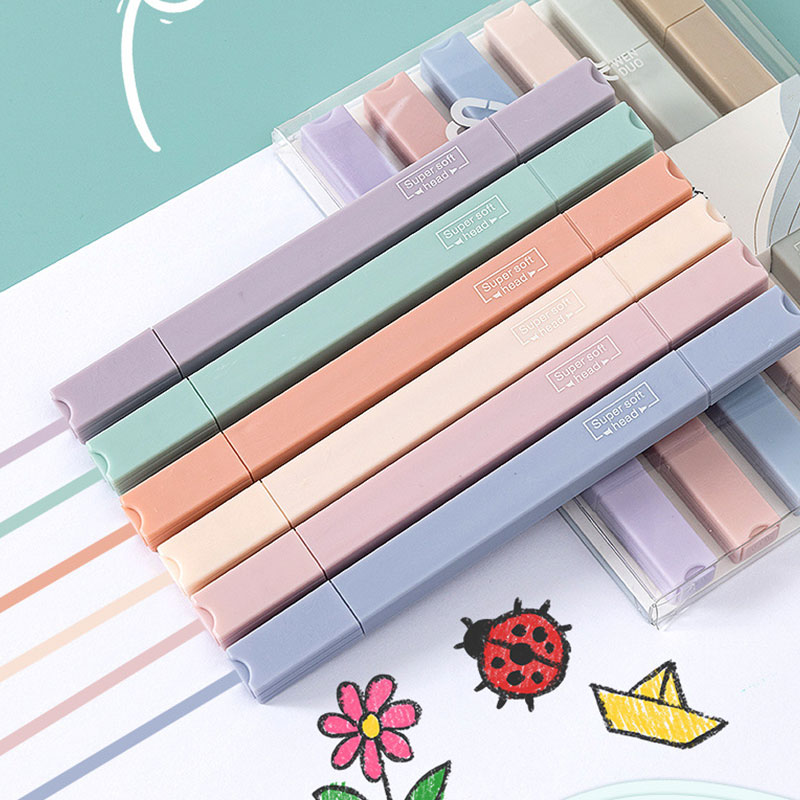 6 шт. набор двусторонних ручек – обзор и цена Pastel Highlighter Set Double Ended